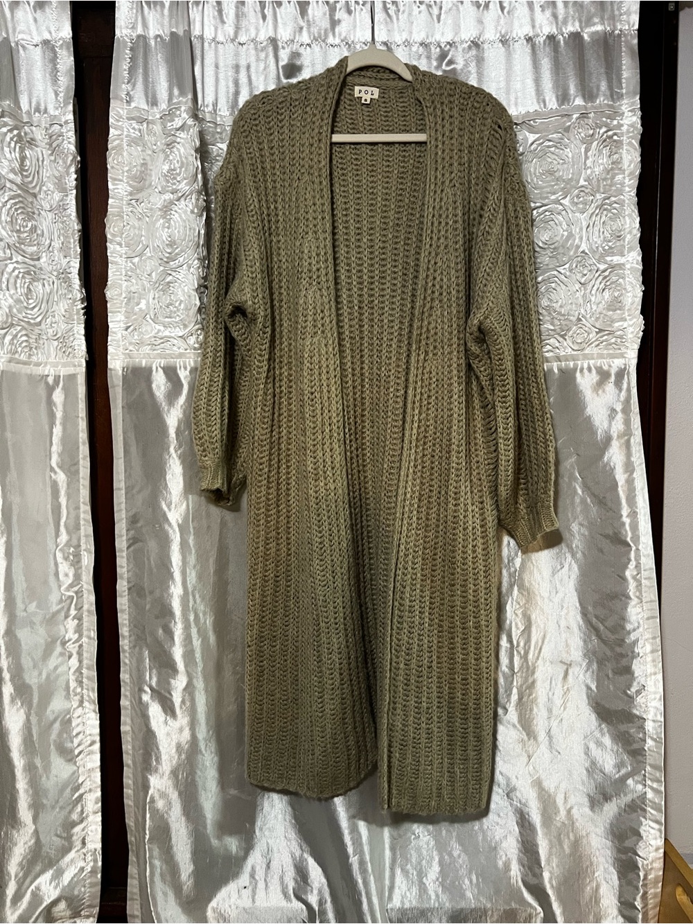 POL Olive Open-Front Longline Cardigan